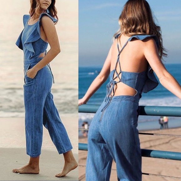 Bellanblue Pants - ELIZA Ruffle Lace Up Jumpsuit